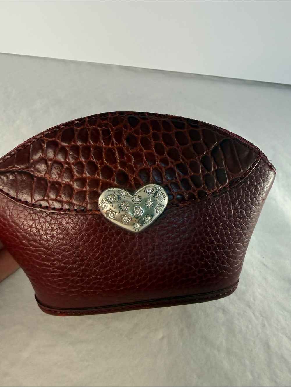 Brighton- Cute Burgundy Textured Leather Cosmetic Pouch with Heart Accent